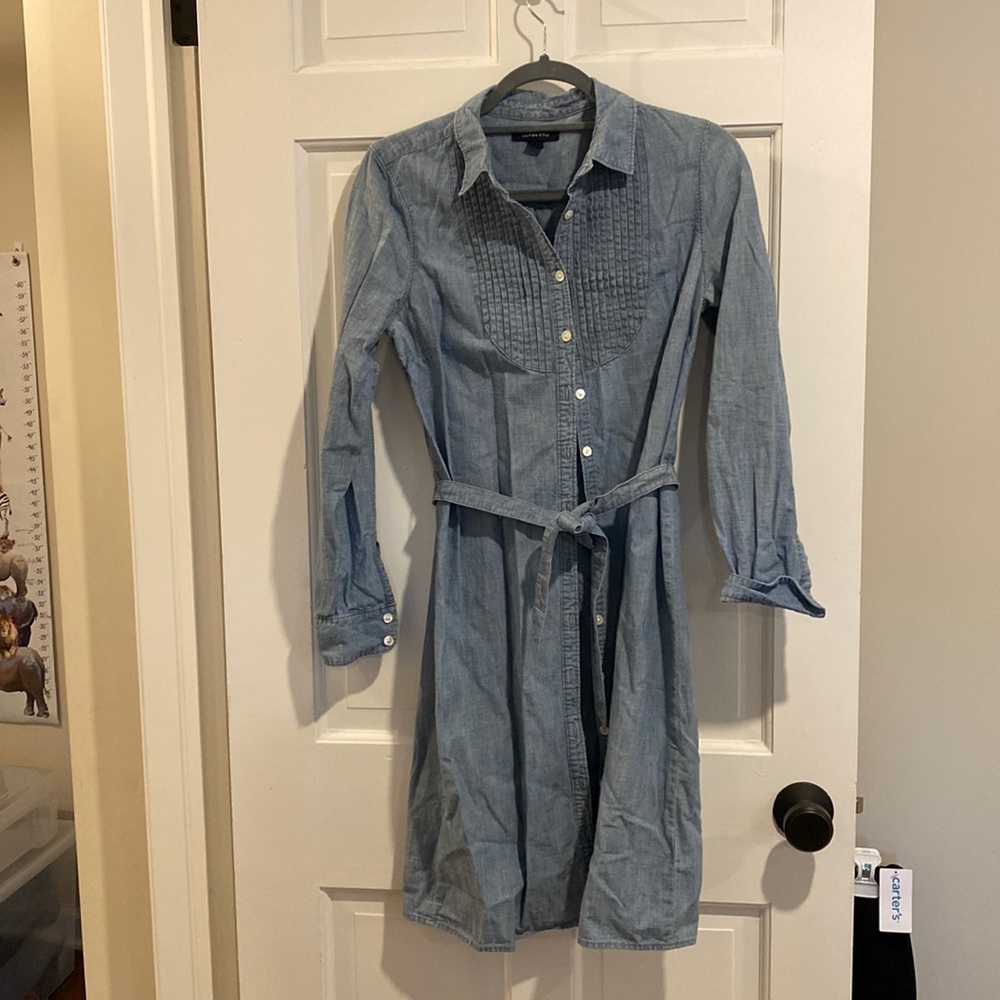 Lands End chambray button down dress with tie belt size 2